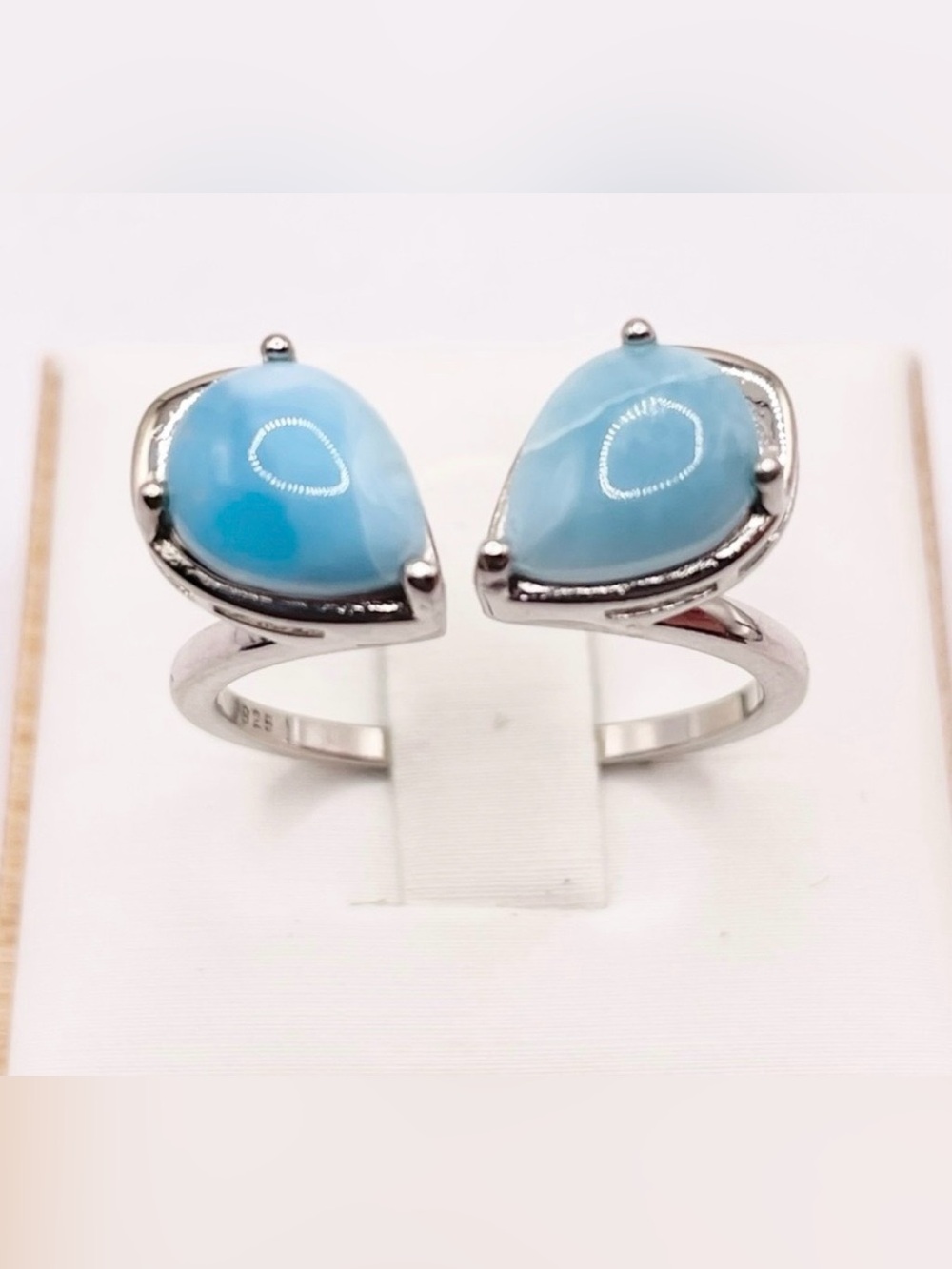 Size 9 Sterling Silver Blue Larimar Teardrop Open Ring